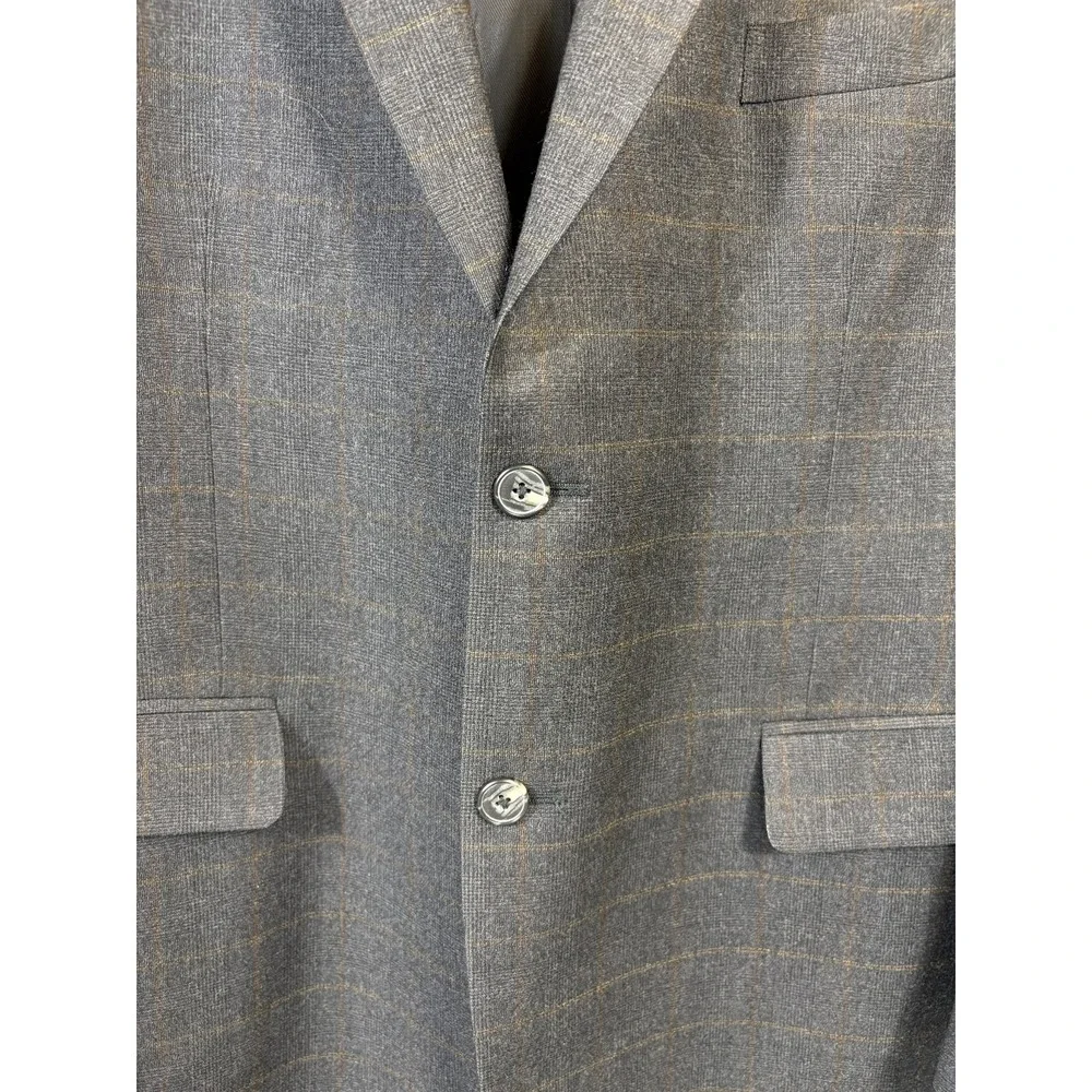 Jos A Bank Mens Gray Plaid 100% Wool Blazer 46R 1905 Jacket Tailored Fit